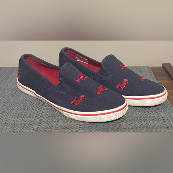 Lauren Ralph Lauren JANIS Navy Red lobster Canvas Fashion Sneakers shoe size 6 - Picture 1 of 6